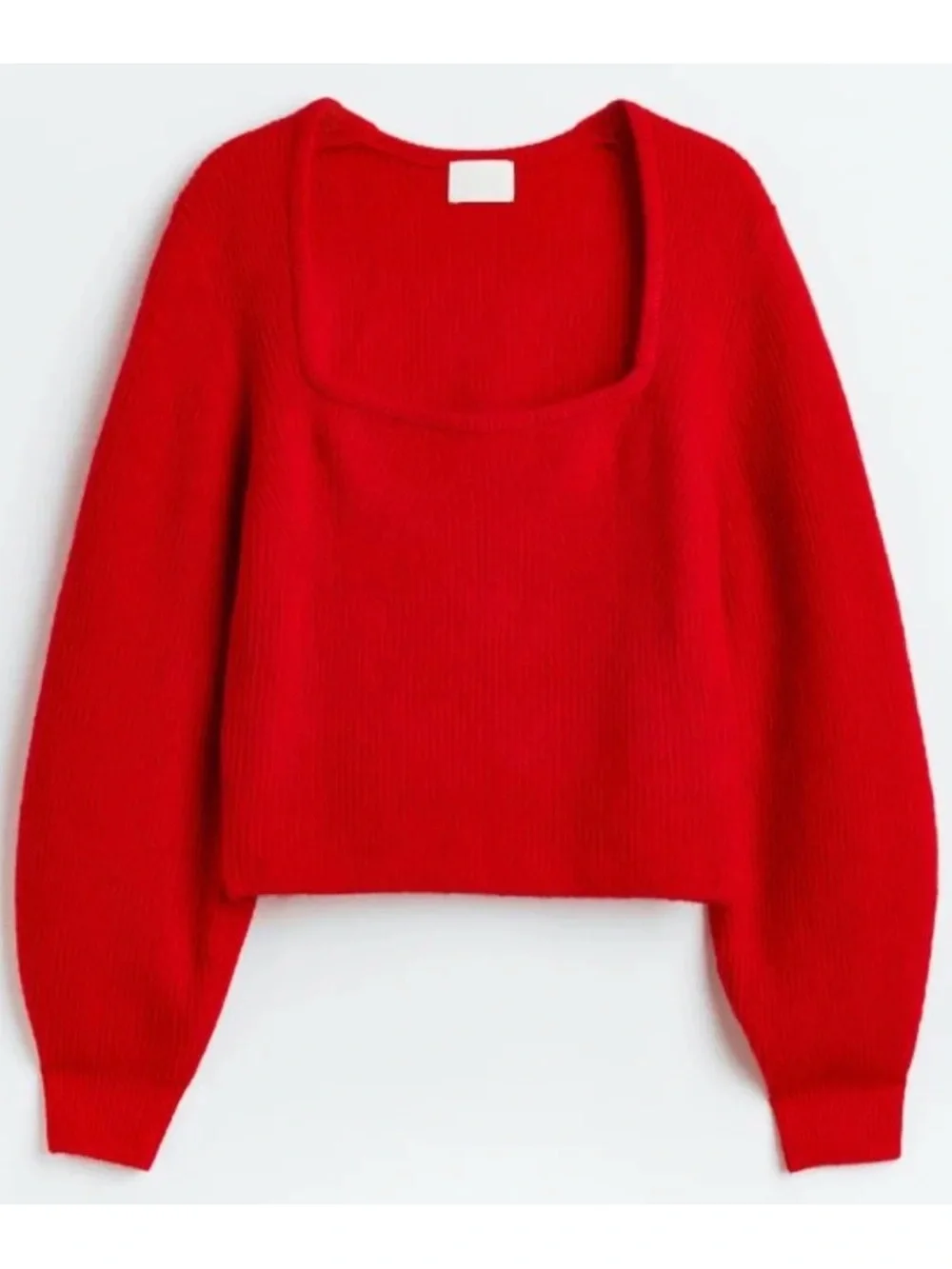 H&M Square Neck Rib Knit Long Sleeve Sweater in Red Size S EUC